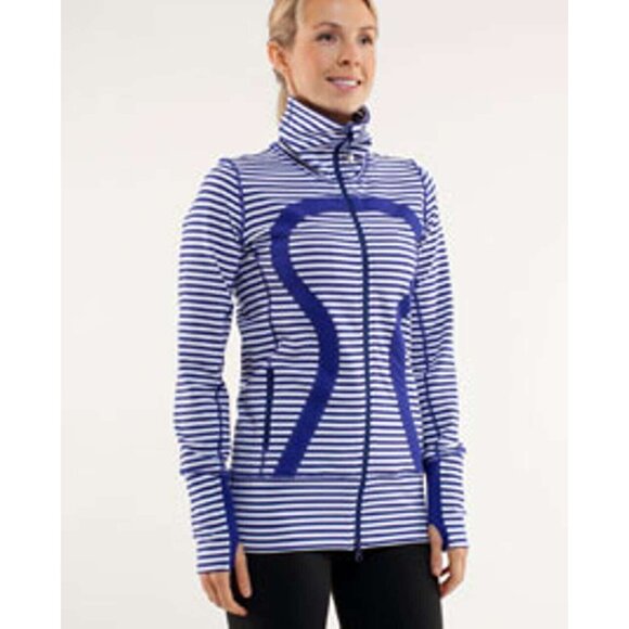 Lululemon In Stride Jacket Pigment Blue White Narrow Bold Stripe Women Size 4 - Picture 3 of 16